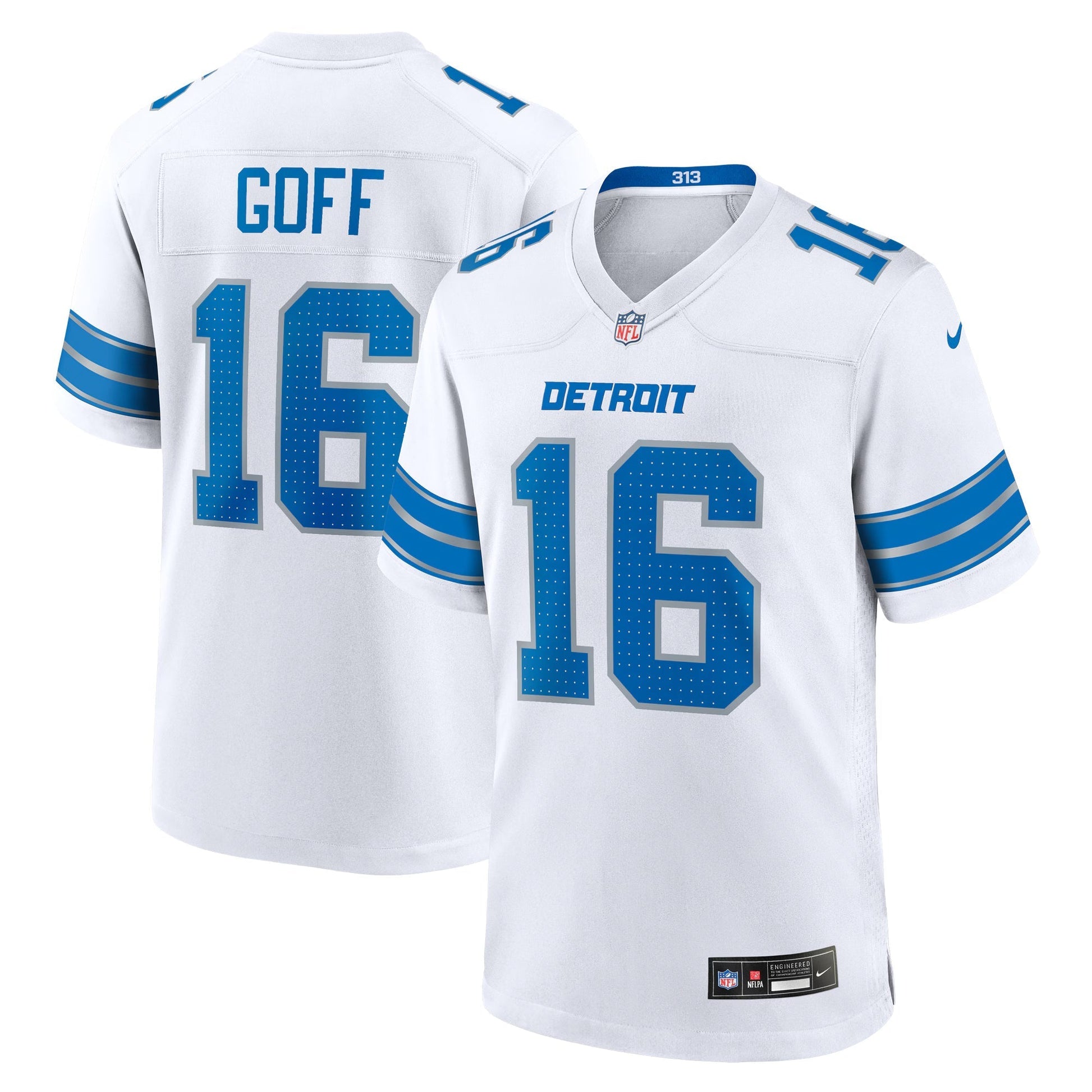 Detroit Lions Jared Goff White Game Jersey football jersey product view 1