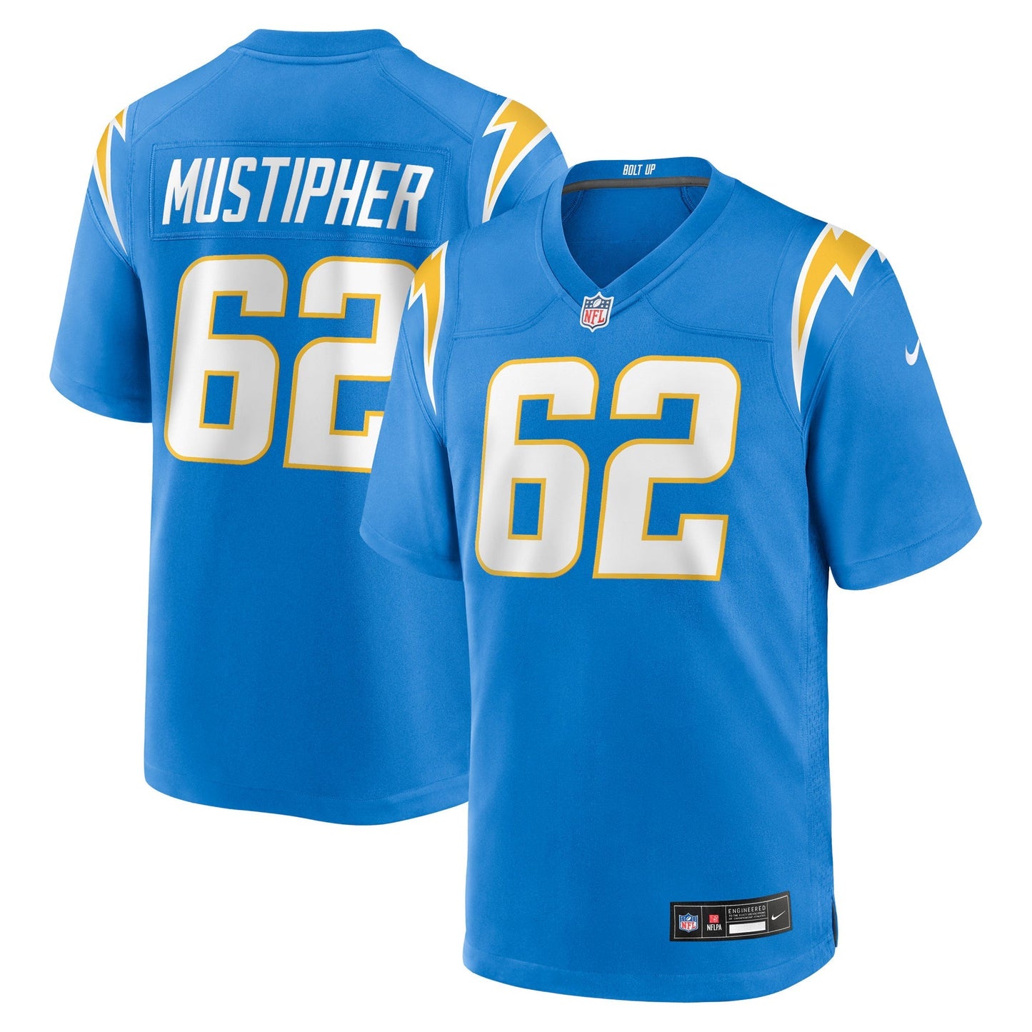 Los Angeles Chargers Sam Mustipher Powder Blue Team Game Jersey football jersey product view 1