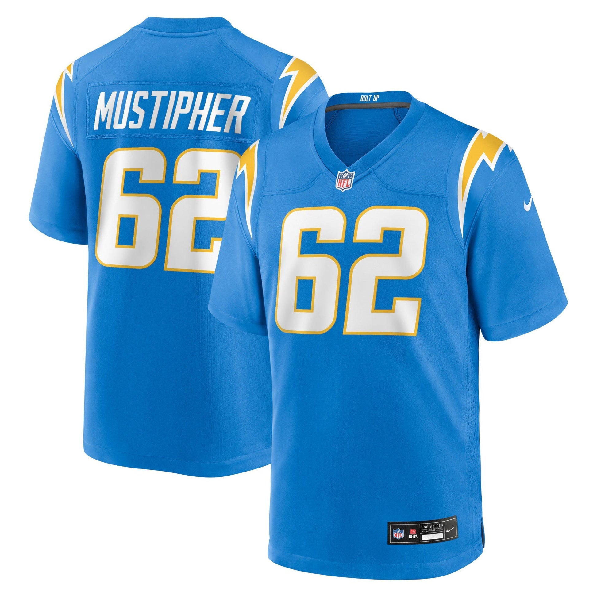 Los Angeles Chargers Sam Mustipher Powder Blue Team Game Jersey football jersey product view 1