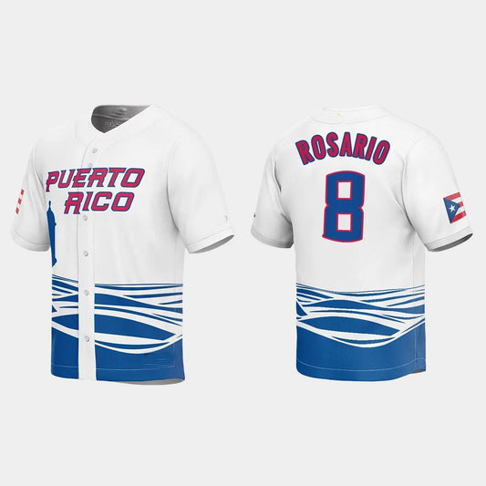 #8 EDDIE ROSARIO PUERTO RICO BASEBALL 2023 WORLD BASEBALL CLASSIC JERSEY ¨C WHITE Stitches Baseball Jerseys baseball jersey product view 1