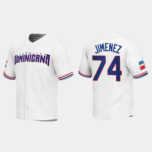 #74 ELOY JIMENEZ DOMINICAN REPUBLIC BASEBALL 2023 WORLD BASEBALL CLASSIC REPLICA JERSEY ¨C WHITE Stitches Baseball Jerseys baseball jersey product view 1