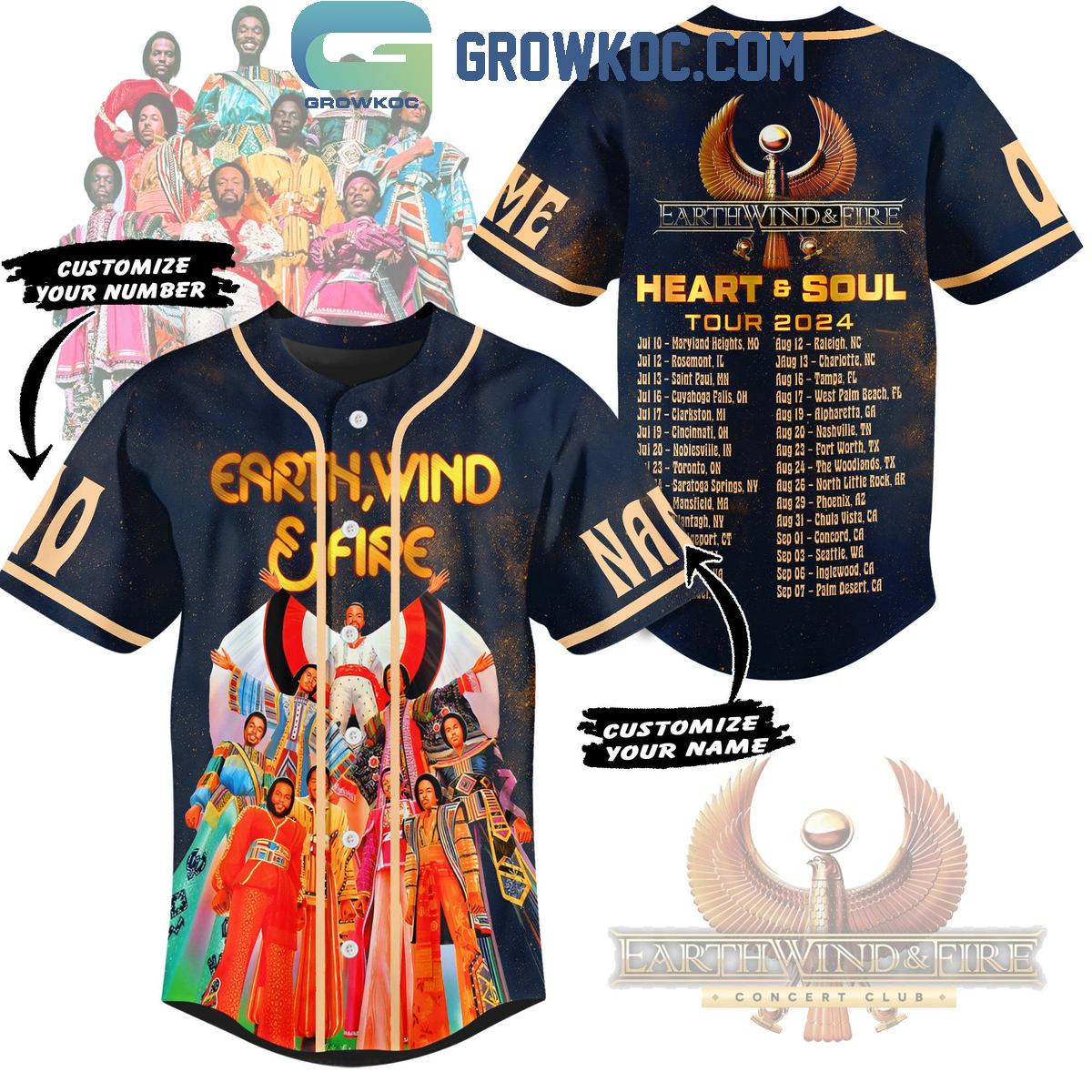 Earth Wind And Fire Heart And Soul 2024 Tour Personalized Baseball Jersey Unisex T-shirt, Sweatshirt, Hoodie, Long Sleeve Tee - T-Shirt, Sweatshirt, Hoodie