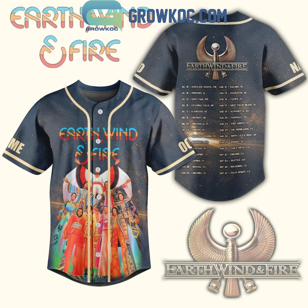 Earth Wind And Fire Schedule Of Heart And Soul 2024 Tour Personalized Baseball Jersey Unisex T-shirt, Sweatshirt, Hoodie, Long Sleeve Tee - T-Shirt, Sweatshirt, Hoodie