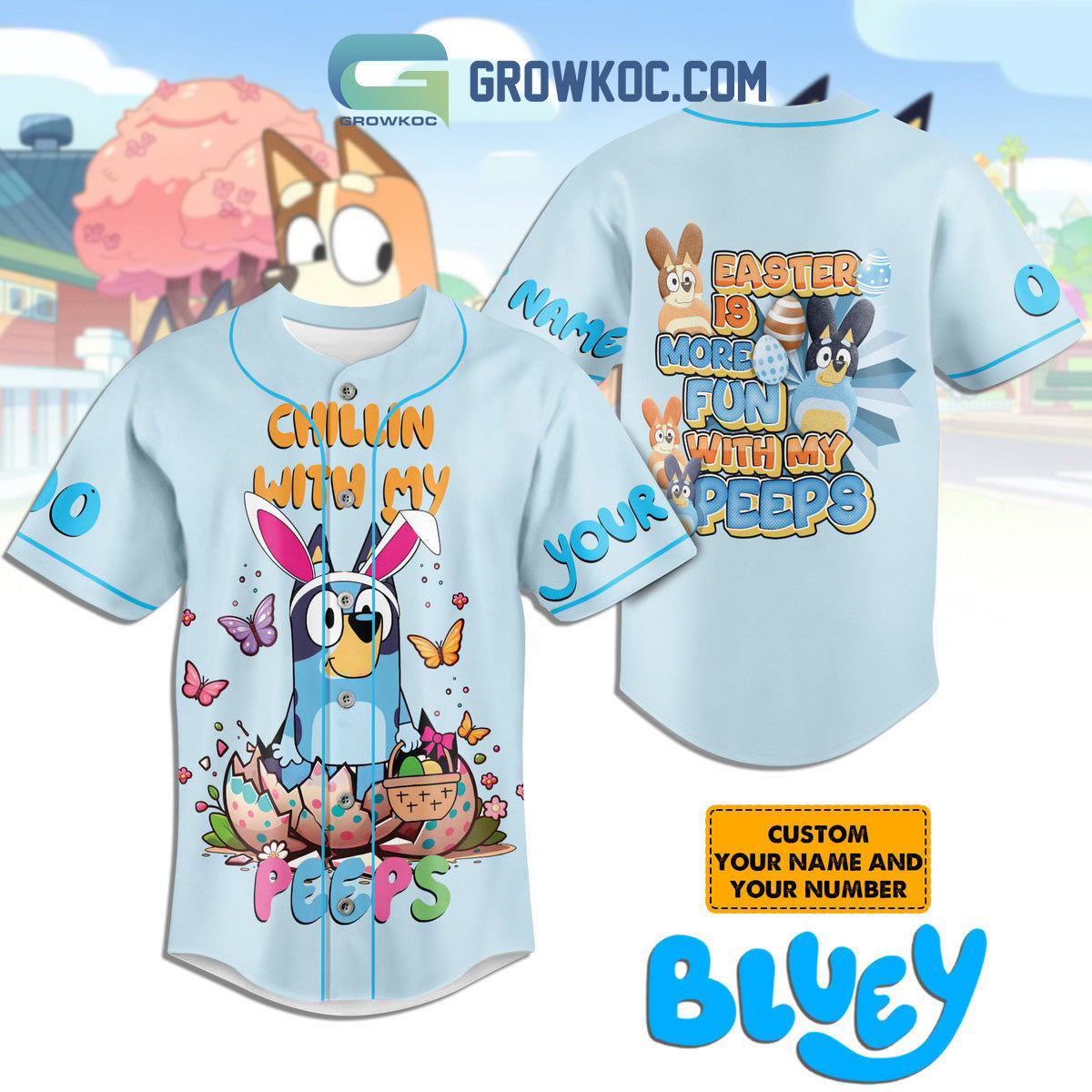 Easter Is More Fun With My Peeps Chillin With My Peeps Bluey Personalized Baseball Jersey Unisex T-shirt, Sweatshirt, Hoodie, Long Sleeve Tee - T-Shirt, Sweatshirt, Hoodie