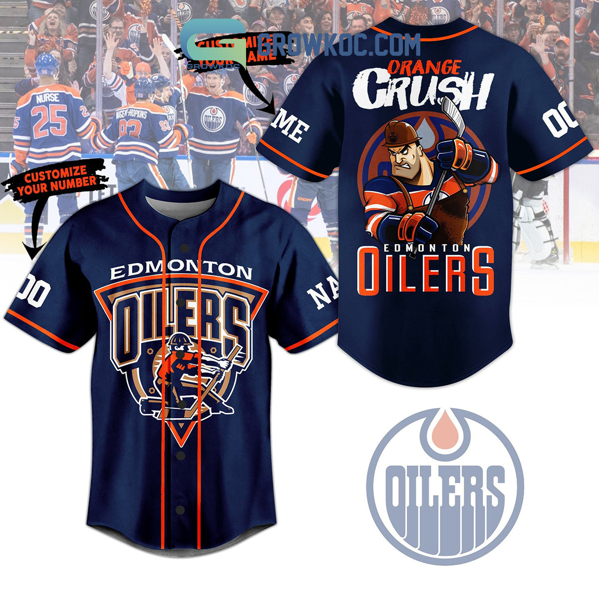 Edmonton Oilers Orange Crush Personalized Baseball Jersey Unisex T-shirt, Sweatshirt, Hoodie, Long Sleeve Tee - T-Shirt, Sweatshirt, Hoodie