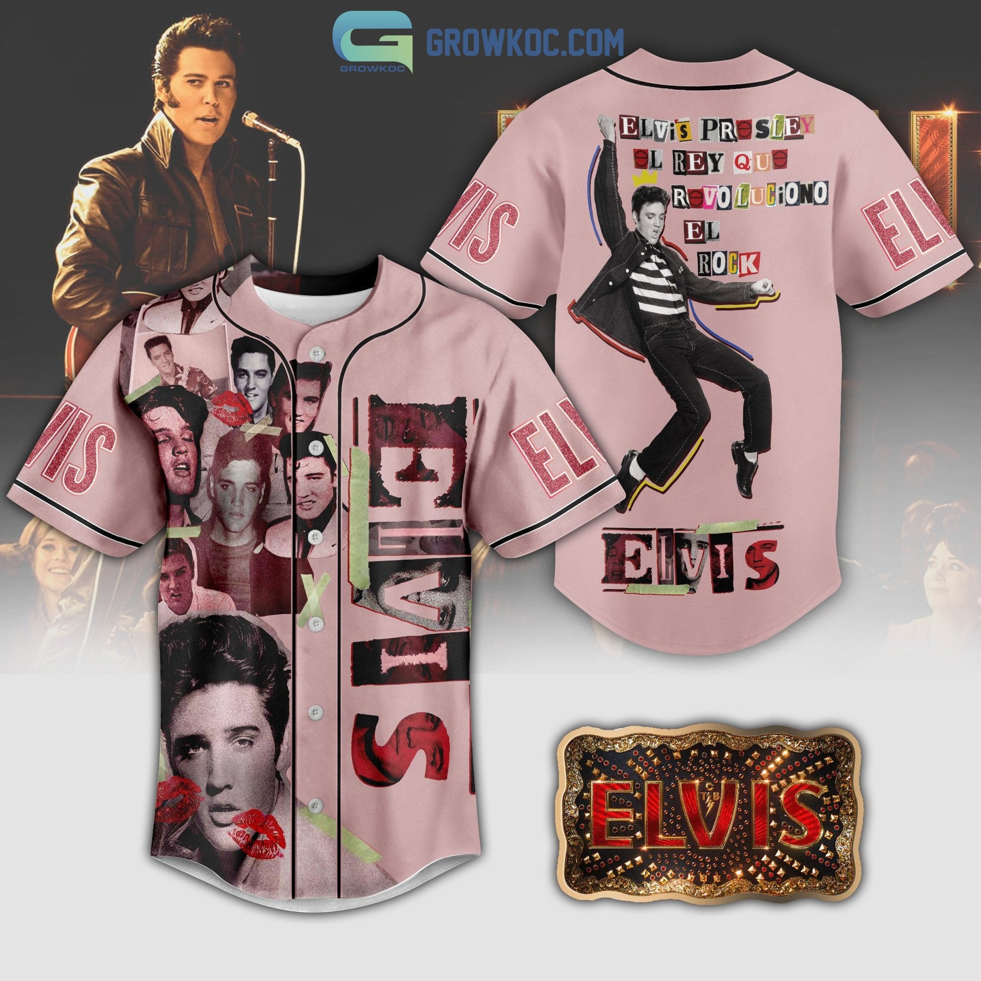Elvis Presley El Rey Que Revoluciono El Rock Baseball Jersey Unisex T-shirt, Sweatshirt, Hoodie, Long Sleeve Tee - T-Shirt, Sweatshirt, Hoodie