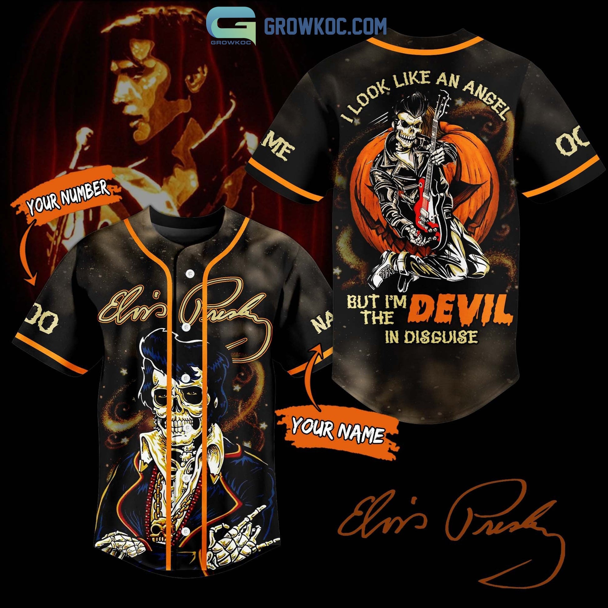 Elvis Presley I Look Like An Angel But Im The Devil In Disguise Personalized Baseball Jersey - T-Shirt, Sweatshirt, Hoodie