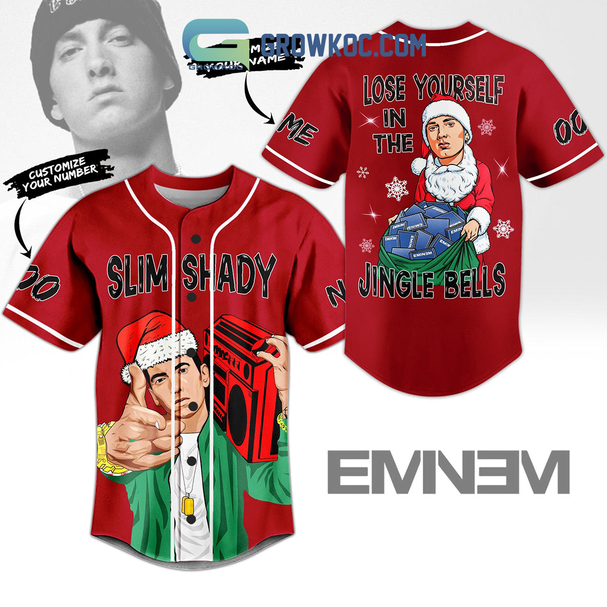 Eminem Slim Shady Love Yourself In The Jingle Bells Personalized Baseball Jersey Unisex T-shirt, Sweatshirt, Hoodie, Long Sleeve Tee - T-Shirt, Sweatshirt, Hoodie