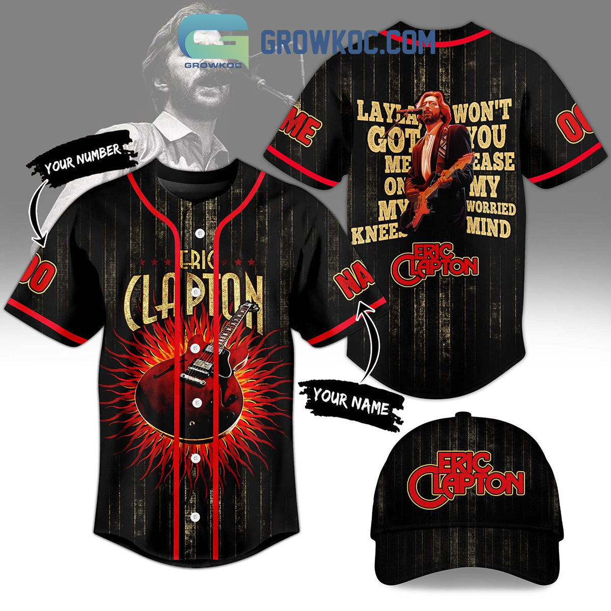 Eric Clapton Layla You Got Me On My Knees Personalized Baseball Jersey Unisex T-shirt, Sweatshirt, Hoodie, Long Sleeve Tee - T-Shirt, Sweatshirt, Hoodie