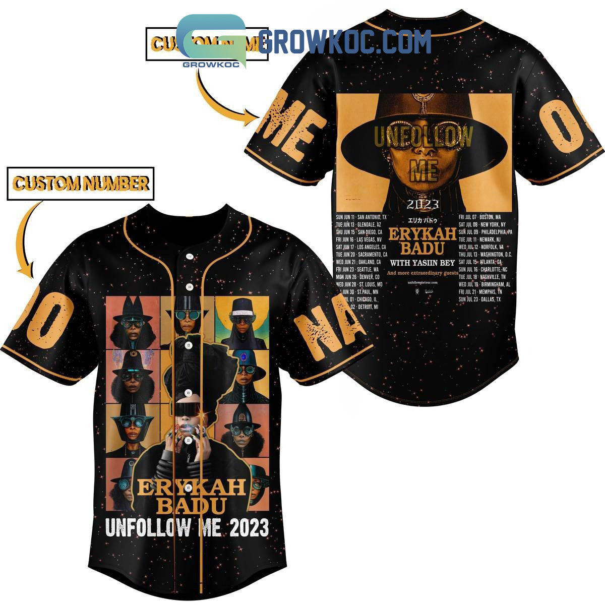 Erykah Badu Unfollow Me 2023 Tour Personalized Baseball Jersey Unisex T-shirt, Sweatshirt, Hoodie, Long Sleeve Tee - T-Shirt, Sweatshirt, Hoodie