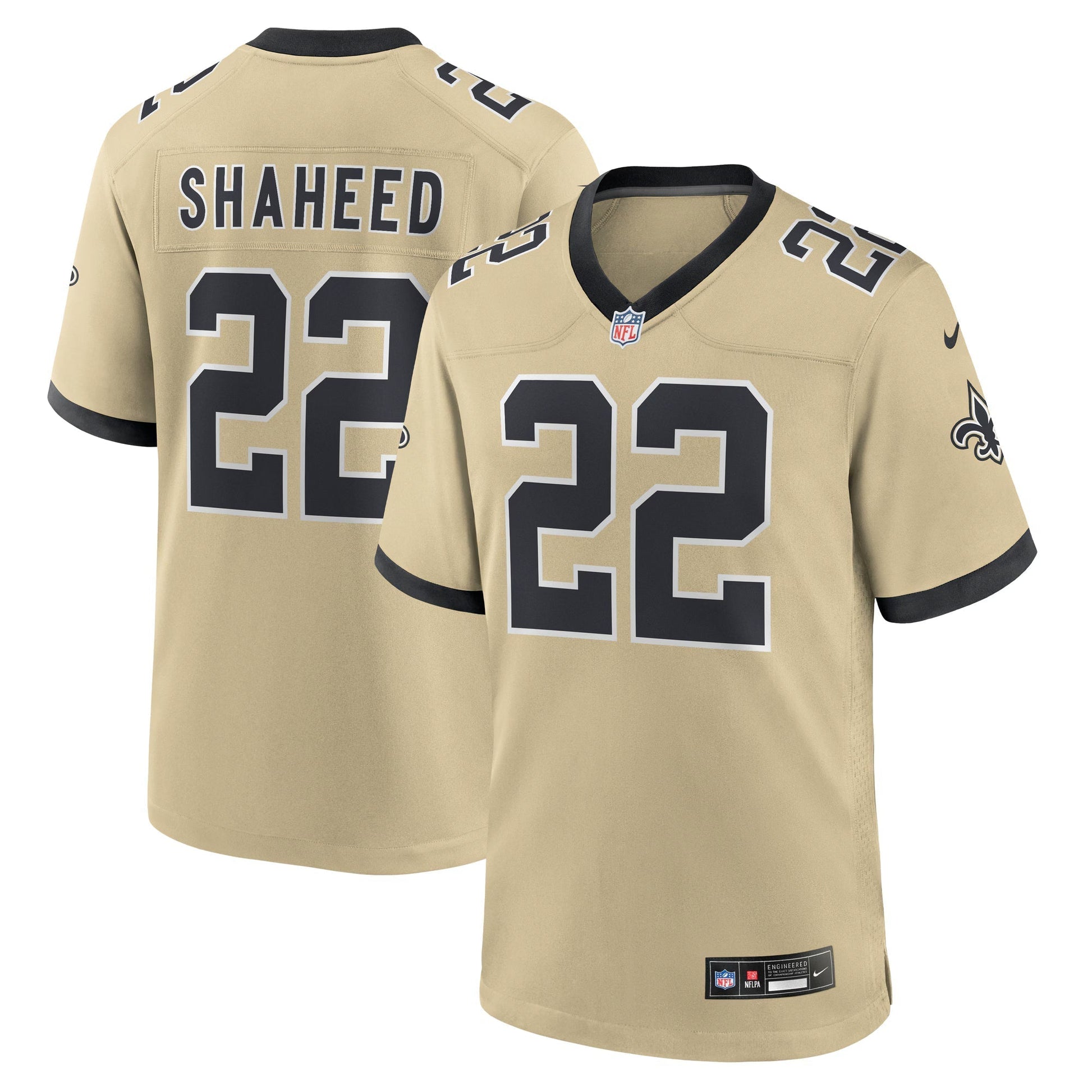 New Orleans Saints Rashid Shaheed Gold Gameday Golds Alternate Game Player Jersey football jersey product view 1