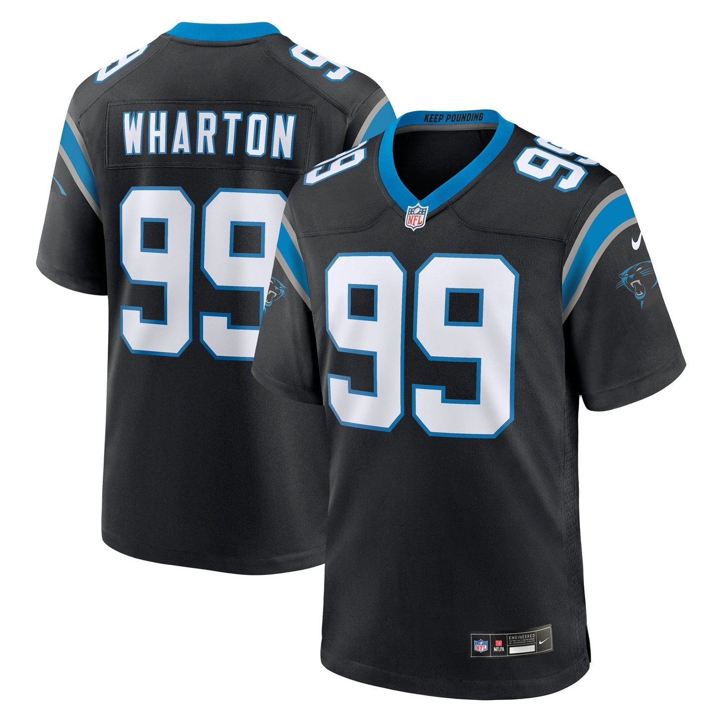 Carolina Panthers Tershawn Wharton Black Team Game Jersey football jersey product view 1
