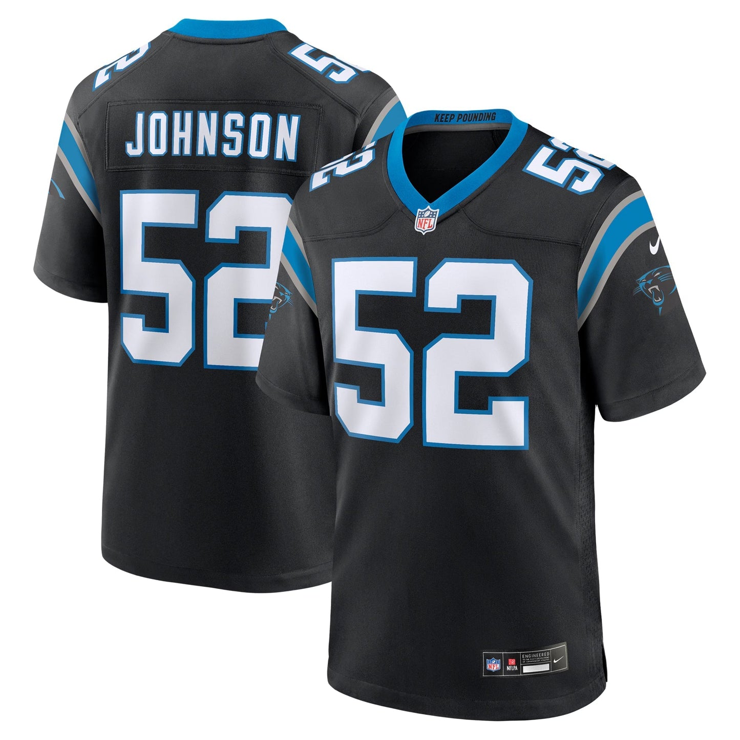 Carolina Panthers DJ Johnson Black Game Jersey football jersey product view 1