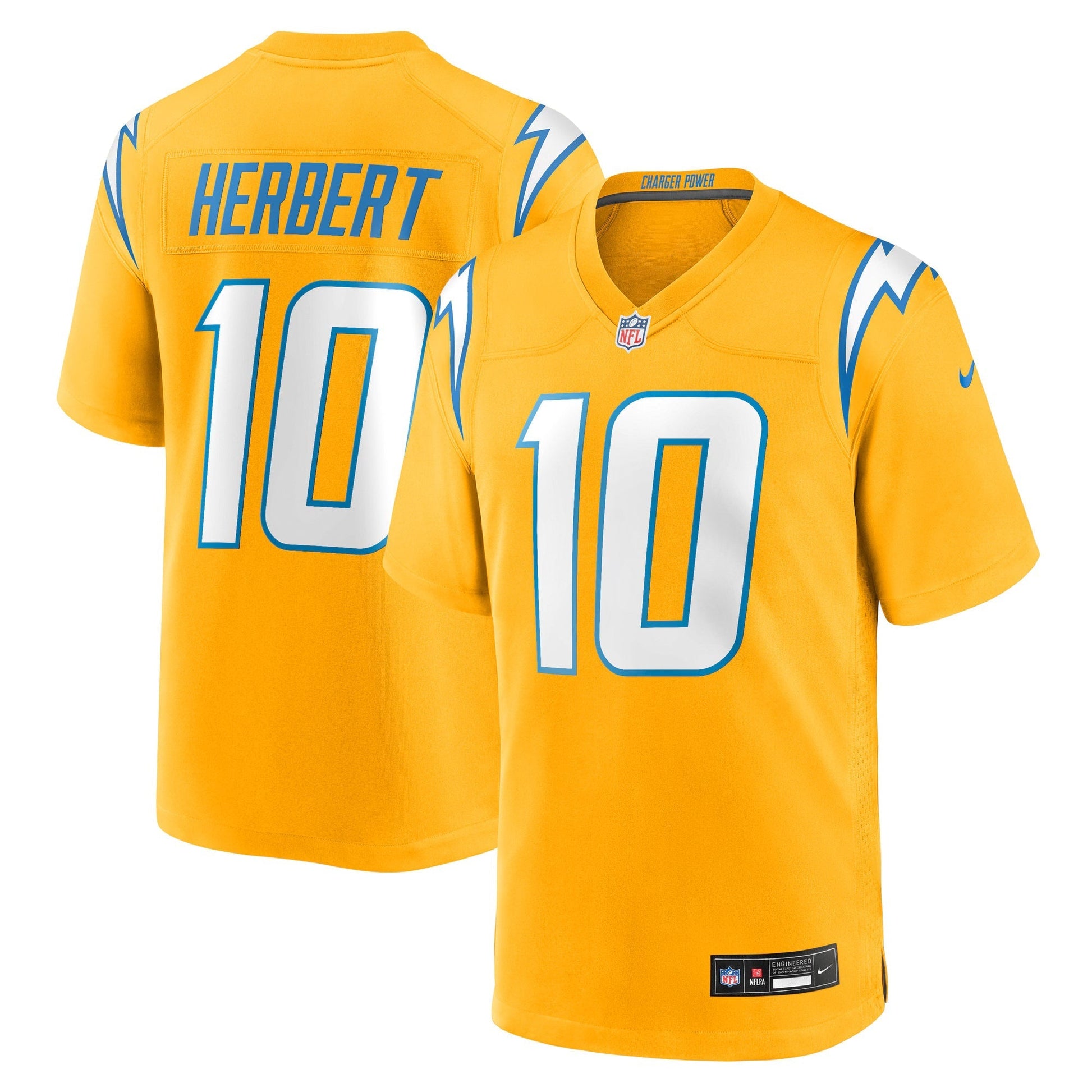 Los Angeles Chargers Justin Herbert Gold Alternate Charger Power Game Player Jersey football jersey product view 1
