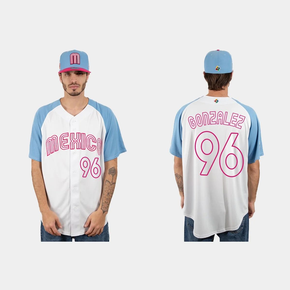 #96 FELIPE GONZALEZ MEXICO BASEBALL 2023 WORLD BASEBALL CLASSIC JERSEY ¨C WHITE BLUE Stitches Baseball Jerseys baseball jersey product view 1