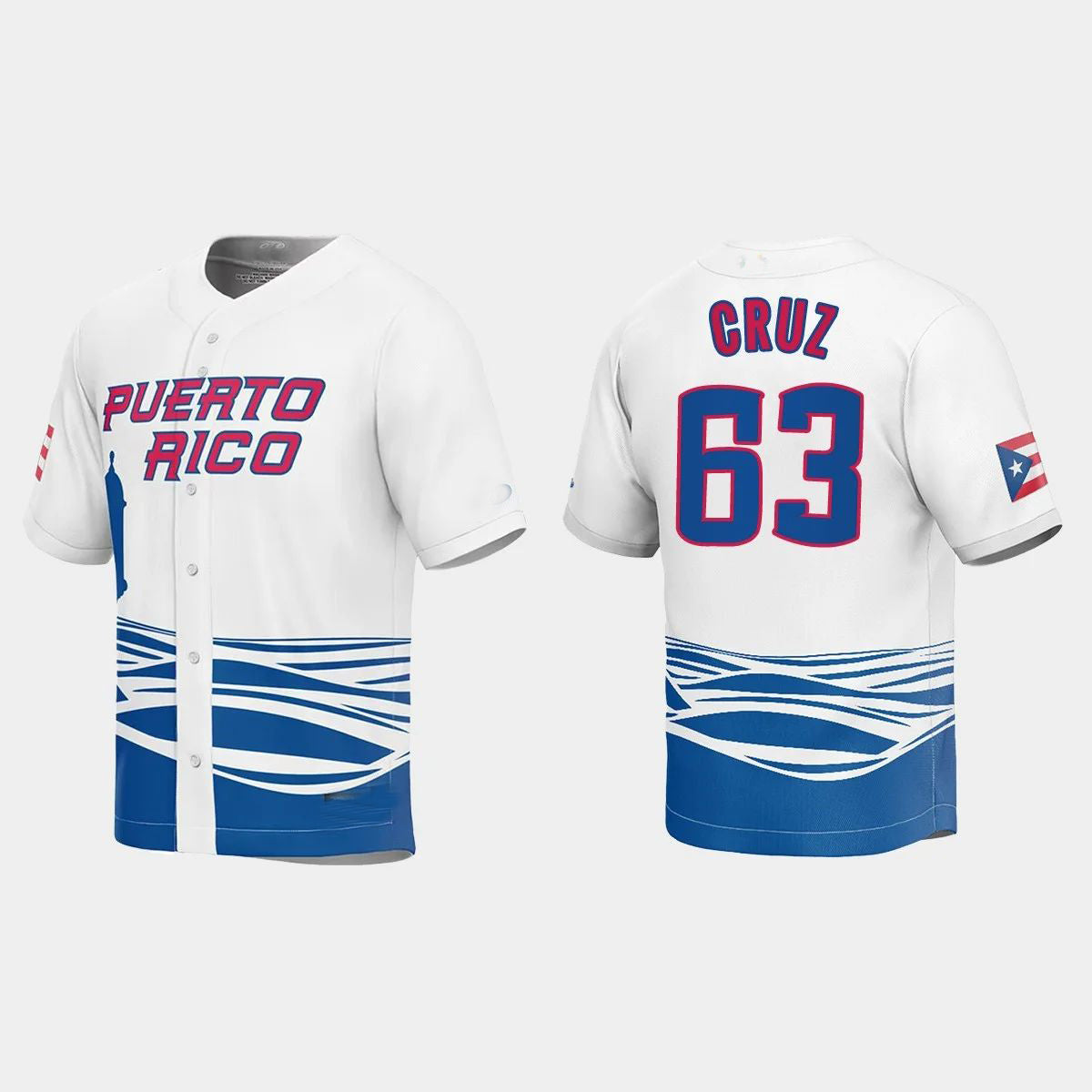#63 FERNANDO CRUZ PUERTO RICO BASEBALL 2023 WORLD BASEBALL CLASSIC JERSEY ¨C WHITE Stitches Baseball Jerseys baseball jersey product view 1