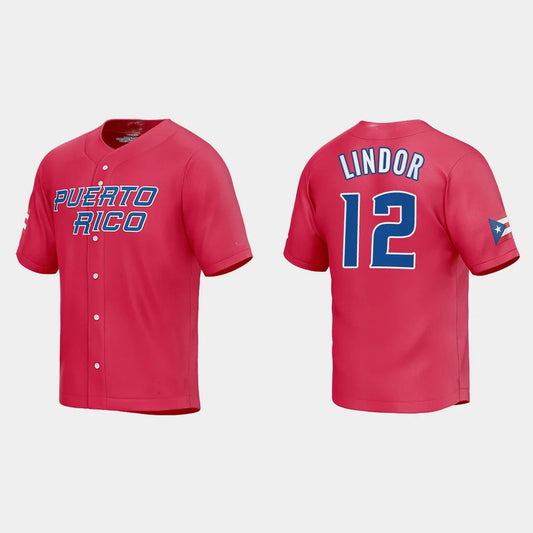 #12 FRANCISCO LINDOR PUERTO RICO BASEBALL 2023 WORLD BASEBALL CLASSIC JERSEY ¨C RED Stitches Baseball Jerseys baseball jersey product view 1