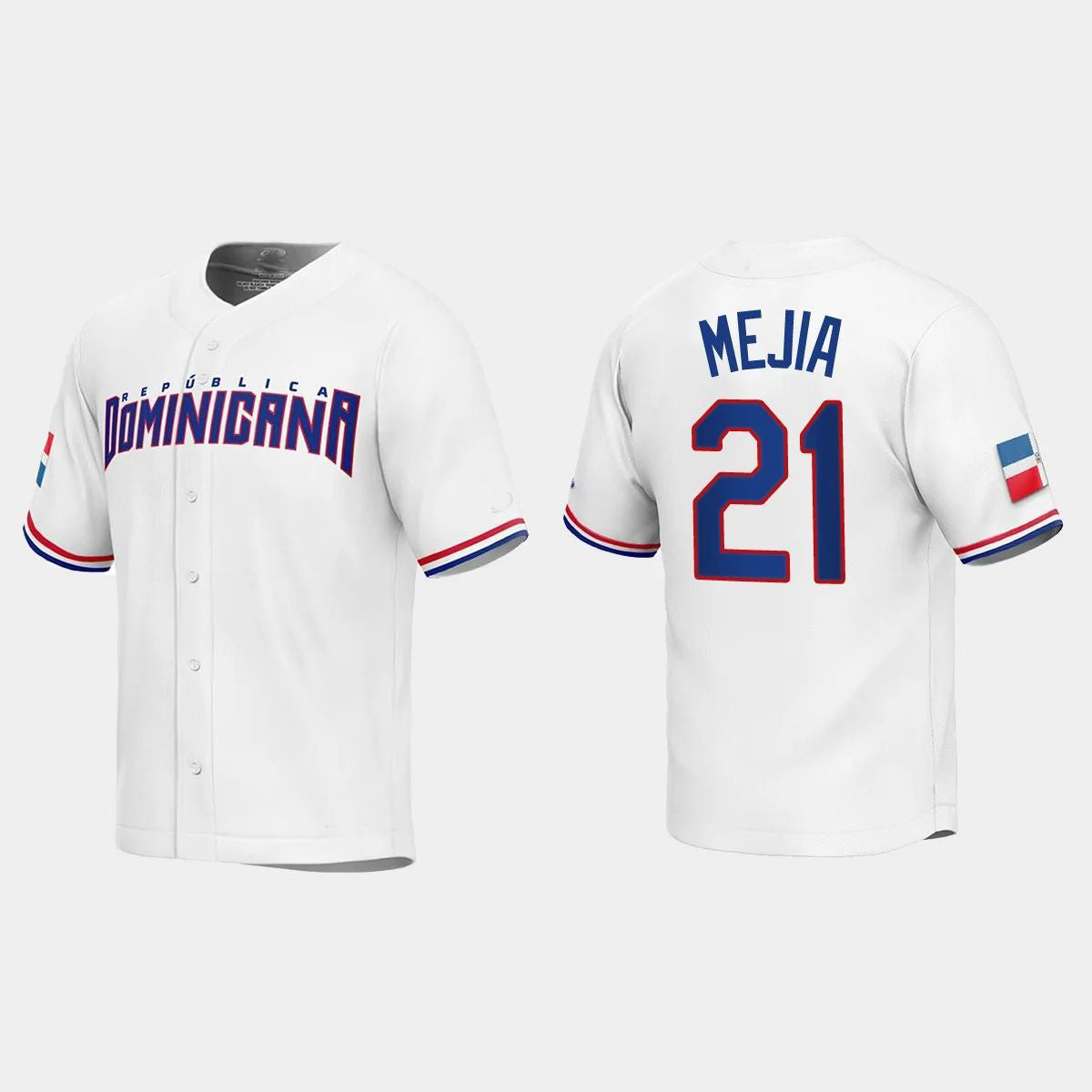 #21 FRANCISCO MEJIA DOMINICAN REPUBLIC BASEBALL 2023 WORLD BASEBALL CLASSIC REPLICA JERSEY ¨C WHITE Stitches Baseball Jerseys baseball jersey product view 1