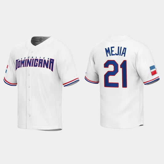 #21 FRANCISCO MEJIA DOMINICAN REPUBLIC BASEBALL 2023 WORLD BASEBALL CLASSIC REPLICA JERSEY ¨C WHITE Stitches Baseball Jerseys baseball jersey product view 1