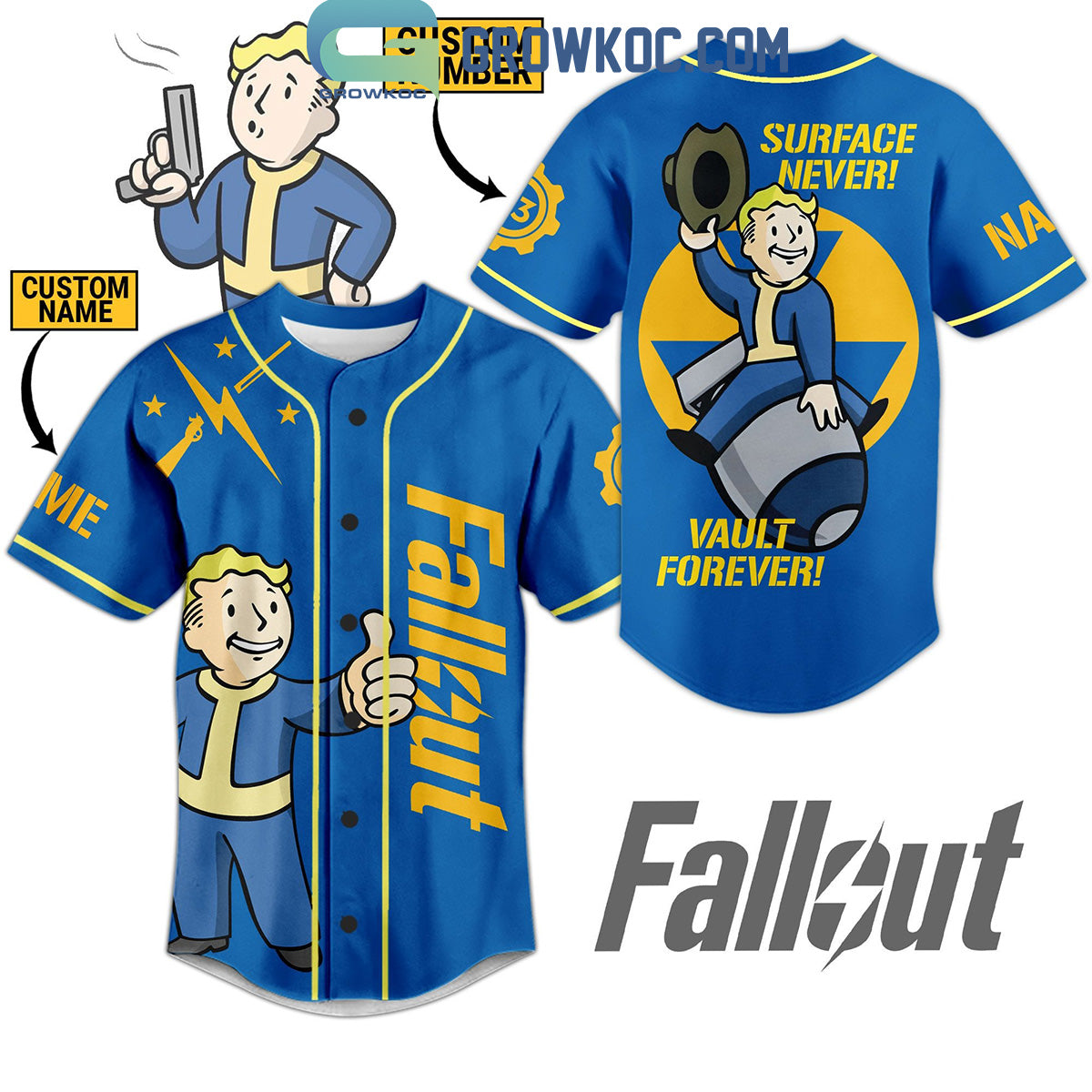 Fallout Surface Never Vault Forever Personalized Baseball Jersey Unisex T-shirt, Sweatshirt, Hoodie, Long Sleeve Tee - T-Shirt, Sweatshirt, Hoodie