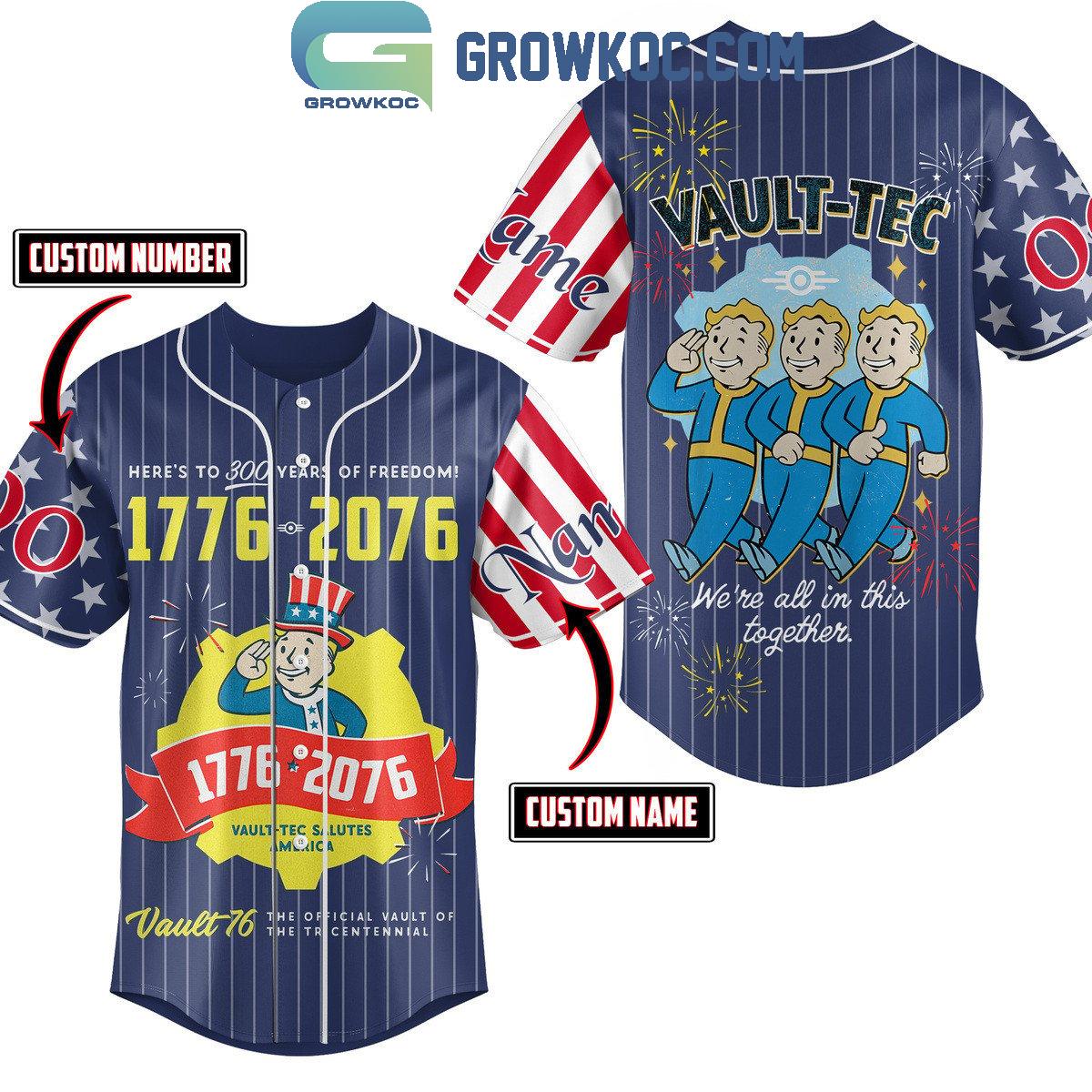 Fallout Vault-Tec 1776-2076 Were All In This Together Personalized Baseball Jersey Unisex T-shirt, Sweatshirt, Hoodie, Long Sleeve Tee - T-Shirt, Sweatshirt, Hoodie