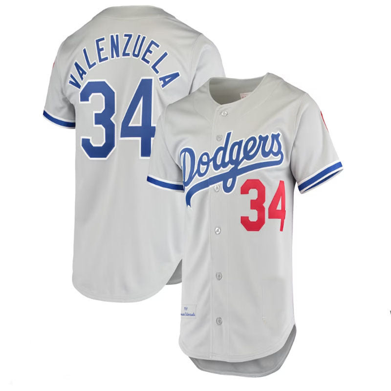Los Angeles Dodgers #34 Fernando Valenzuela Road 1981 Cooperstown Collection Authentic Jersey - Gray Baseball Jerseys baseball jersey product view 1