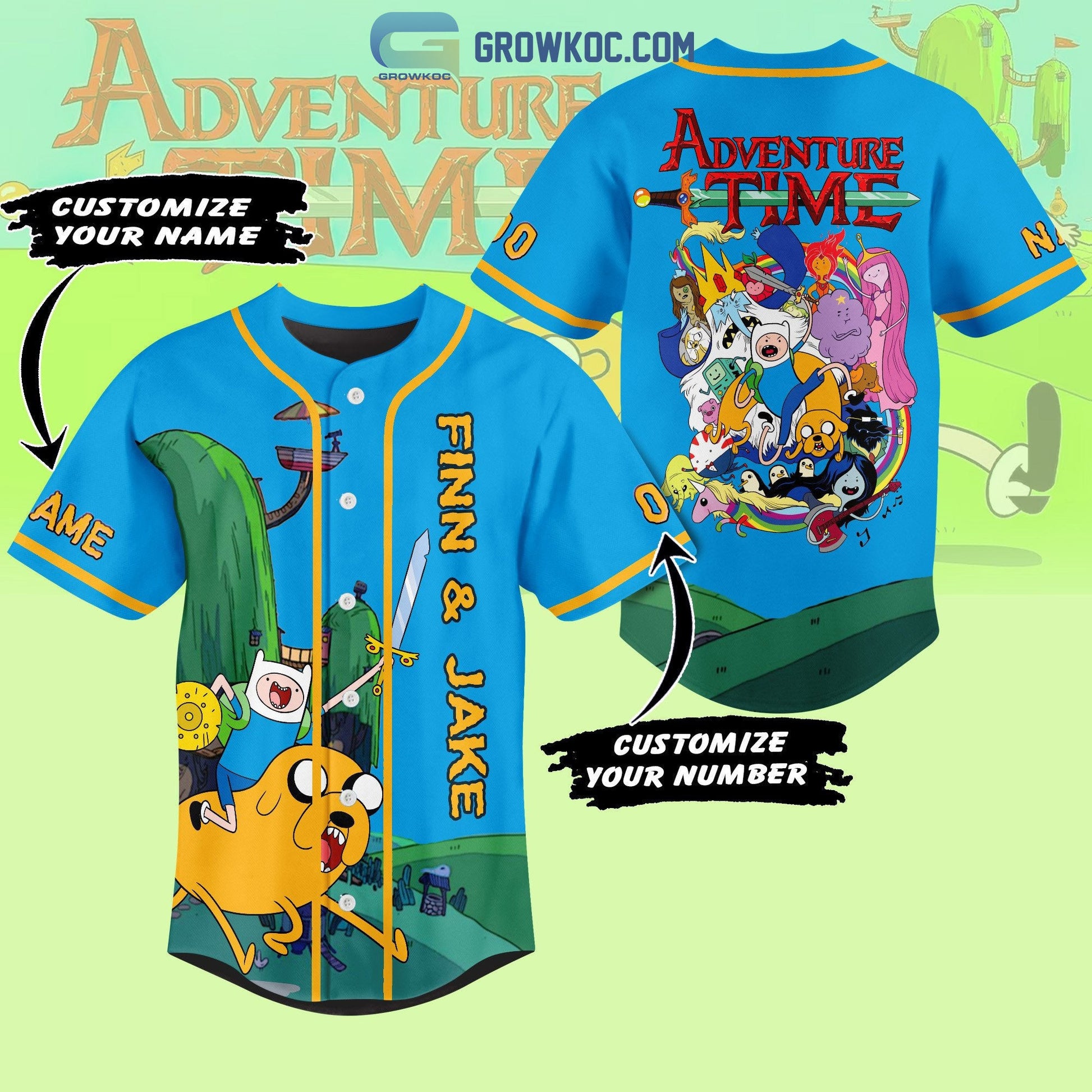 Finn and Jake Adventure Time Personalized Baseball Jersey Unisex T-shirt, Sweatshirt, Hoodie, Long Sleeve Tee - T-Shirt, Sweatshirt, Hoodie