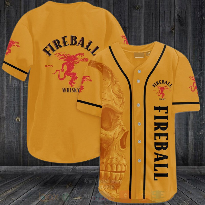FASHION Fireball Cinnamon Whisky Skull Baseball Jerseys Botton Shirt Unisex T-shirt, Sweatshirt, Hoodie, Long Sleeve Tee - T-Shirt, Sweatshirt, Hoodie