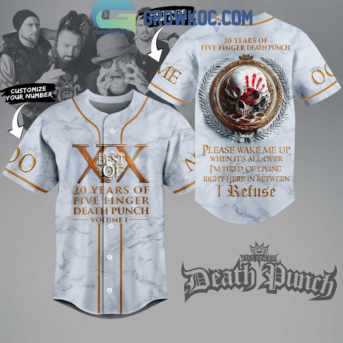 Five Finger Death Punch 20 Years Personalized Baseball Jersey Unisex T-shirt, Sweatshirt, Hoodie, Long Sleeve Tee - T-Shirt, Sweatshirt, Hoodie