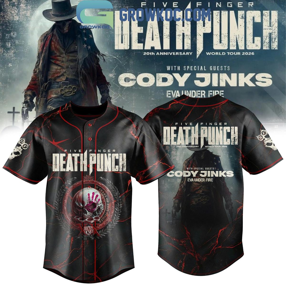 Five Finger Death Punch 20th Anniversary World Tour Baseball Jersey Unisex T-shirt, Sweatshirt, Hoodie, Long Sleeve Tee - T-Shirt, Sweatshirt, Hoodie