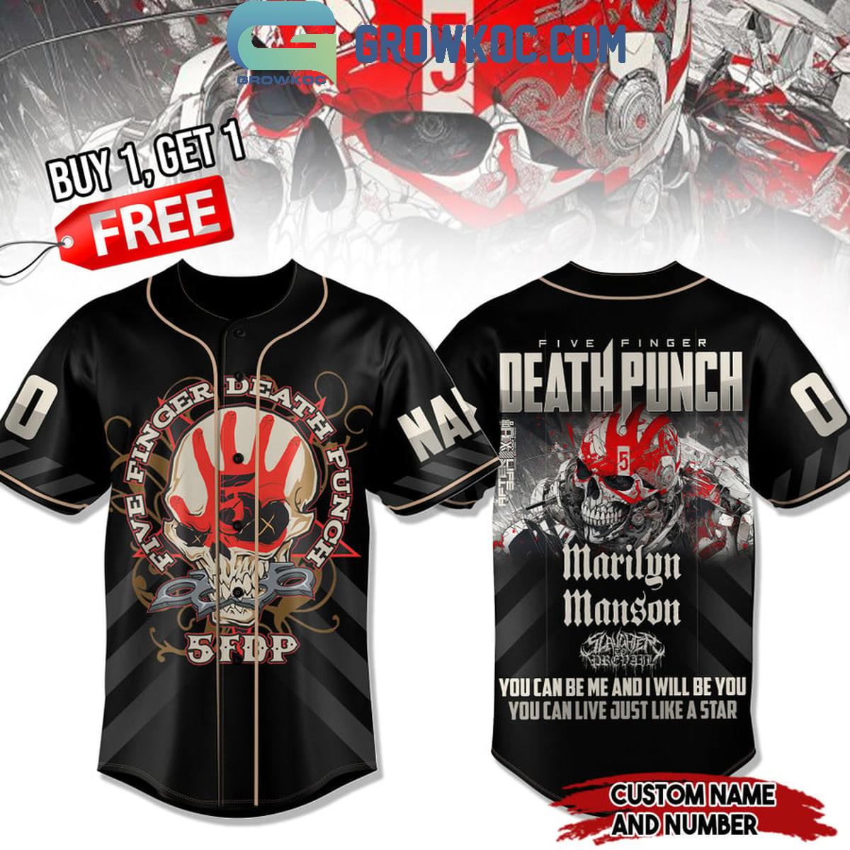 Five Finger Death Punch Marilyn Manson Live Like A Star Personalized Baseball Jersey Unisex T-shirt, Sweatshirt, Hoodie, Long Sleeve Tee - T-Shirt, Sweatshirt, Hoodie