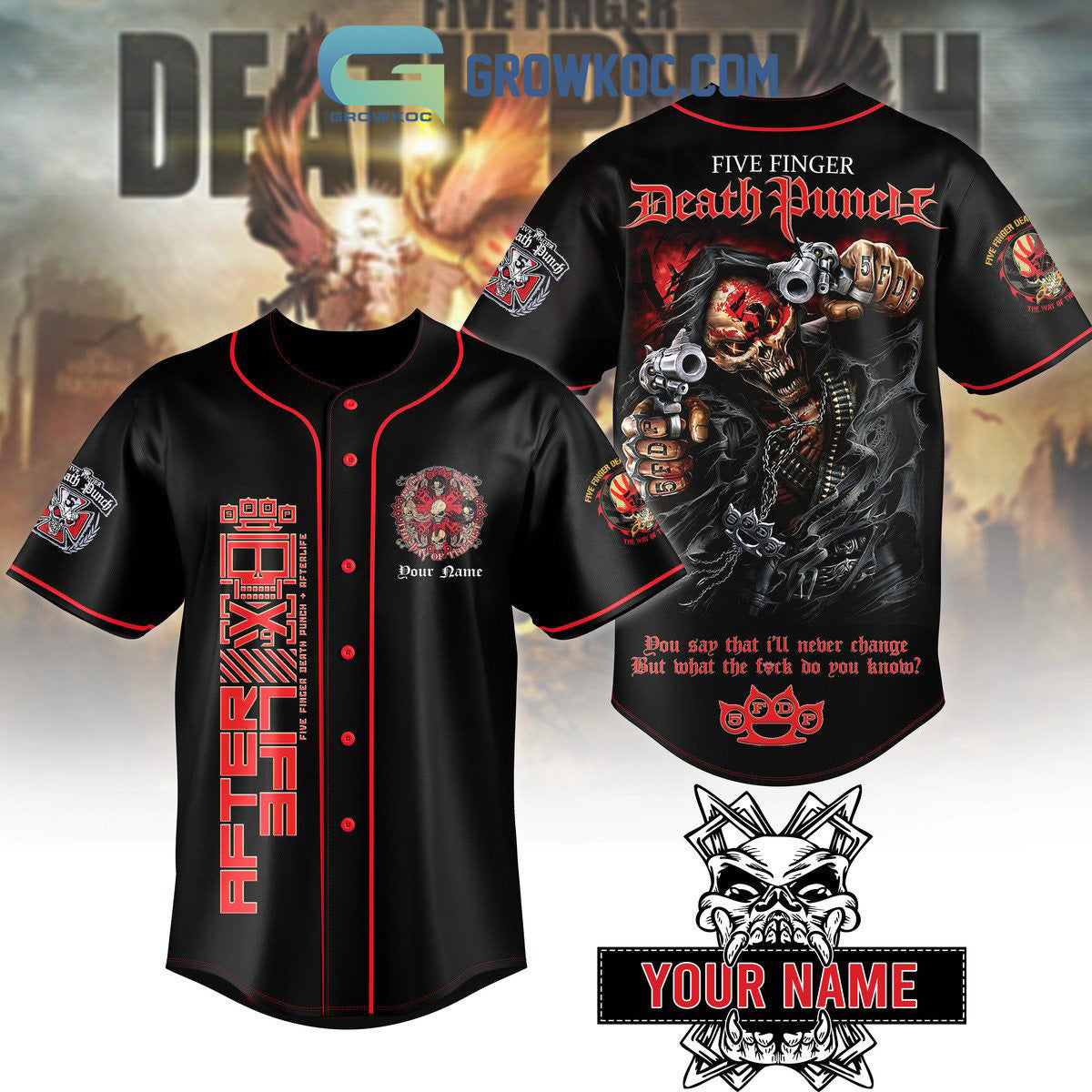 Five Finger Death Punch Skull 5FDP Personalized Baseball Jersey Unisex T-shirt, Sweatshirt, Hoodie, Long Sleeve Tee - T-Shirt, Sweatshirt, Hoodie