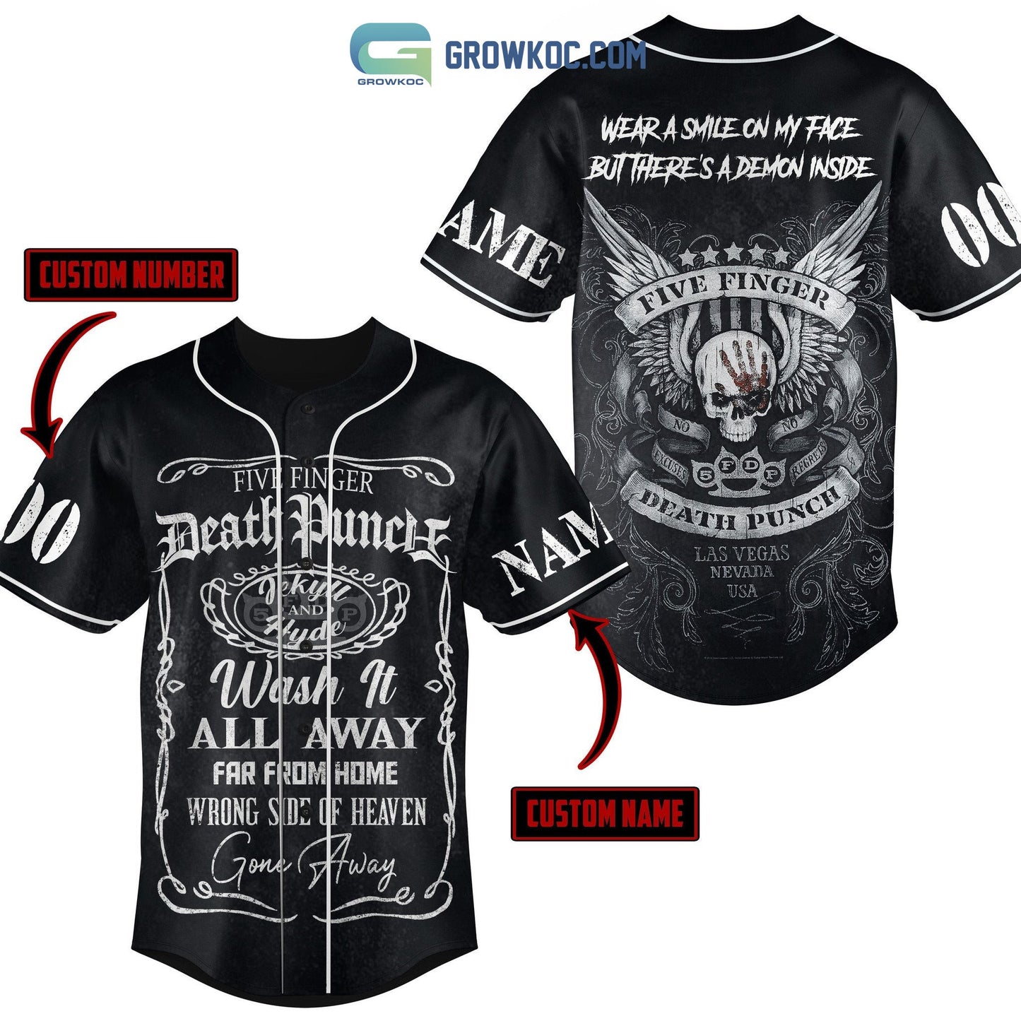 Five Finger Death Punch Wear A Smile On My Face But Theres A Demon Inside Personalized Baseball Jersey - T-Shirt, Sweatshirt, Hoodie