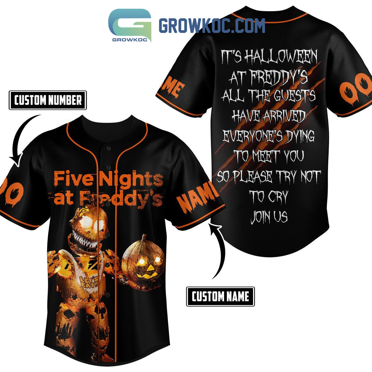 Five Night At Freddys Its Halloween Personalized Baseball Jersey Unisex T-shirt, Sweatshirt, Hoodie, Long Sleeve Tee - T-Shirt, Sweatshirt, Hoodie