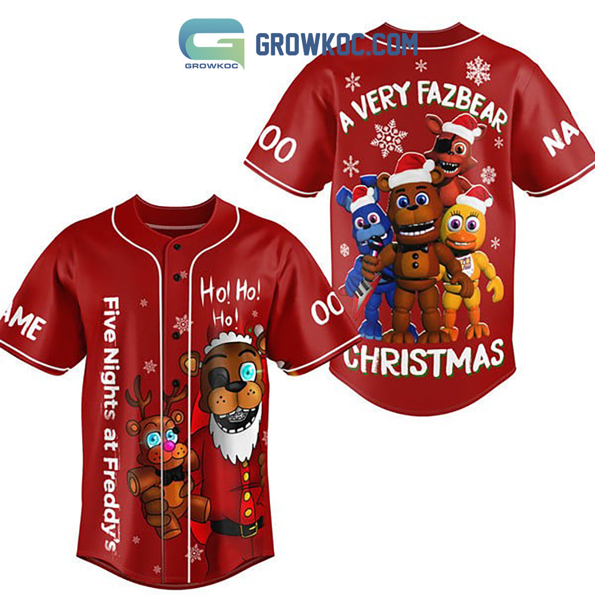 Five Nights At Freddys Ho Ho Ho A Very Fazbear Christmas Custom Name Personalization Christmas Baseball Jersey - T-Shirt, Sweatshirt, Hoodie
