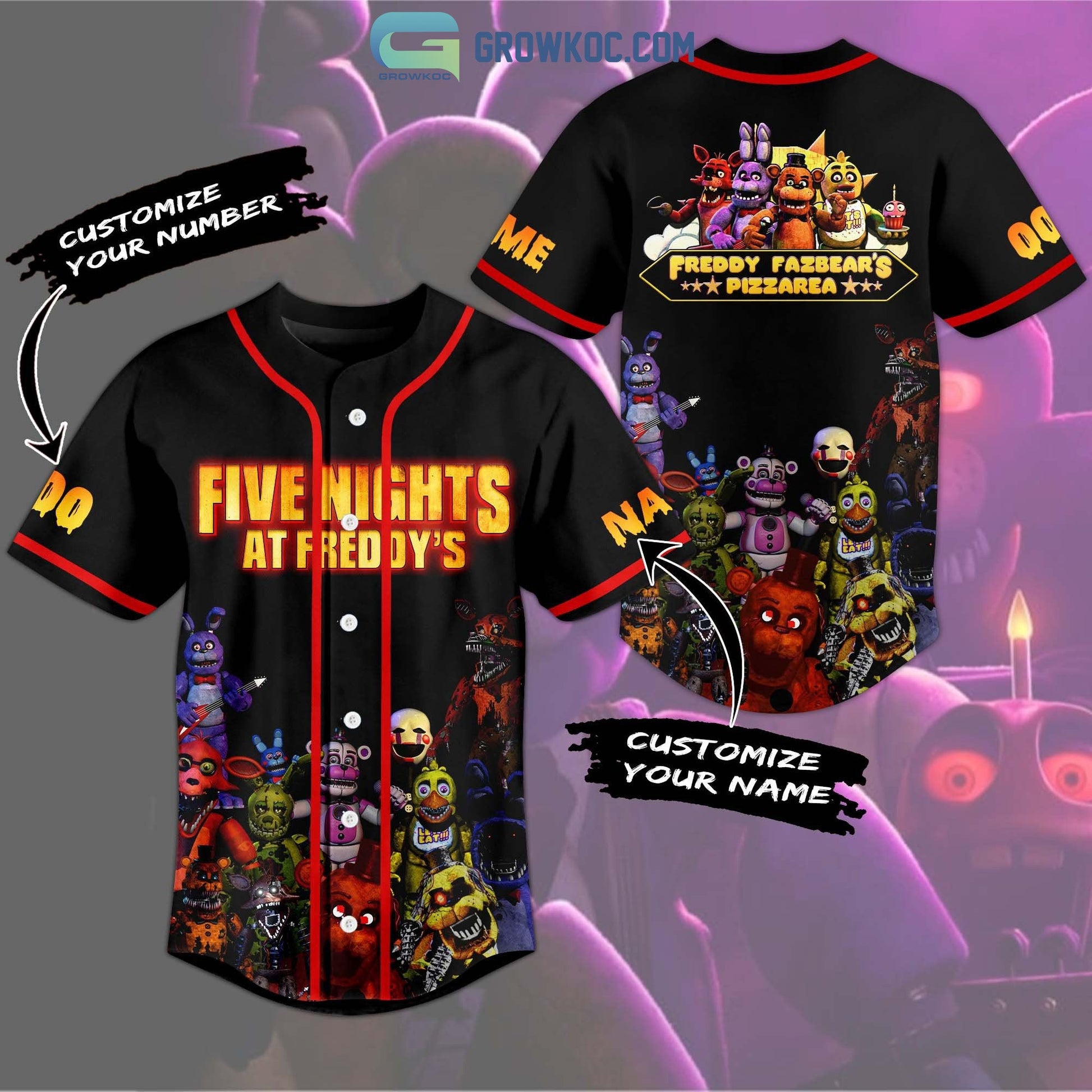 Five Nights At Freddys Personalized Baseball Jersey Unisex T-shirt, Sweatshirt, Hoodie, Long Sleeve Tee - T-Shirt, Sweatshirt, Hoodie