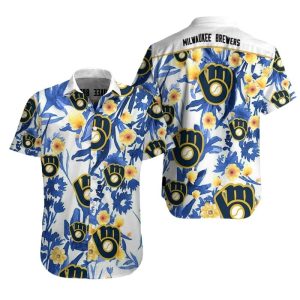 Floral MLB Milwaukee Brewers Beach Shirt - Brewers Hawaiian Shirt Unisex T-shirt, Sweatshirt, Hoodie, Long Sleeve Tee - T-Shirt, Sweatshirt, Hoodie