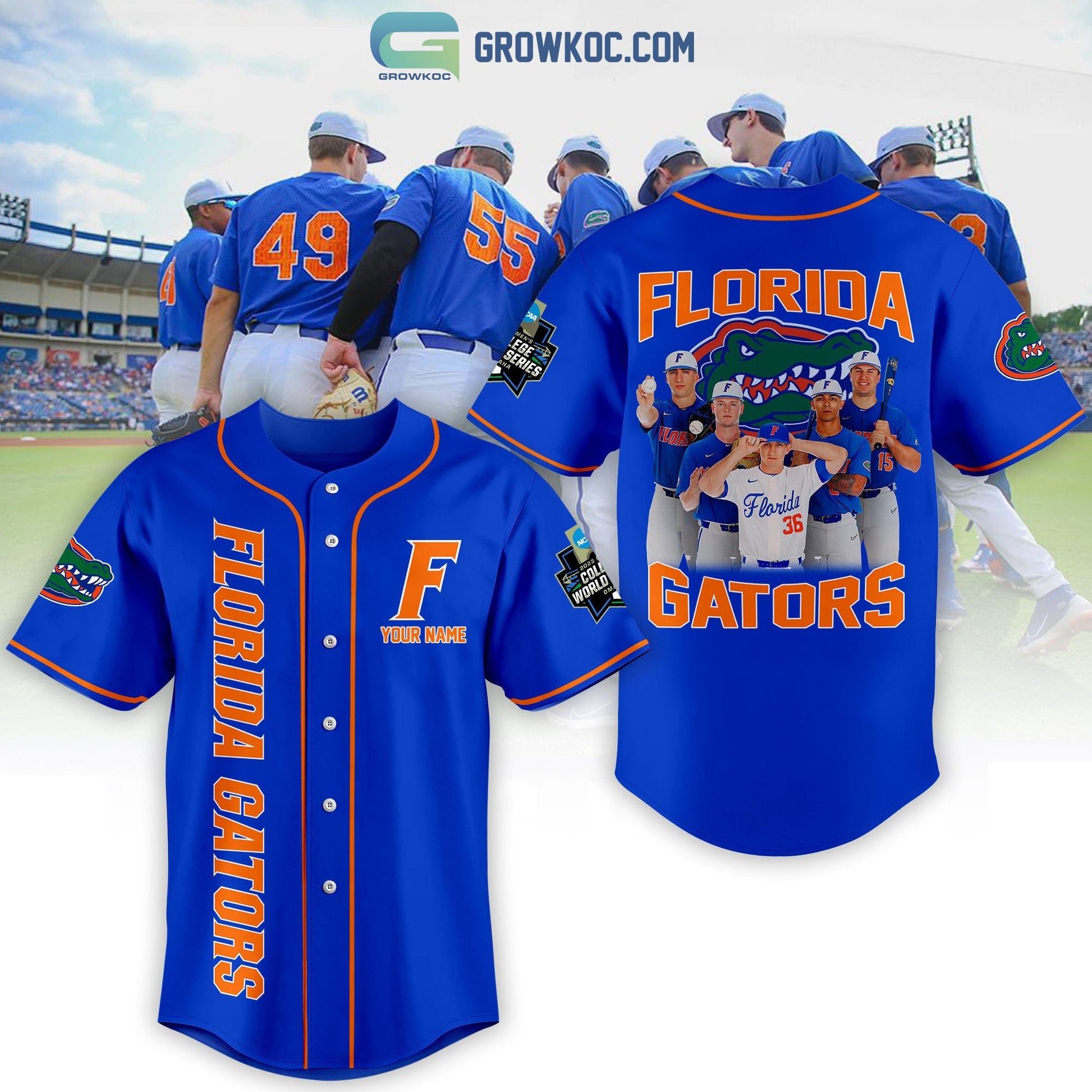 Florida Gator Baseball 2023 World Series Personalized Blue Design Baseball Jersey Unisex T-shirt, Sweatshirt, Hoodie, Long Sleeve Tee - T-Shirt, Sweatshirt, Hoodie