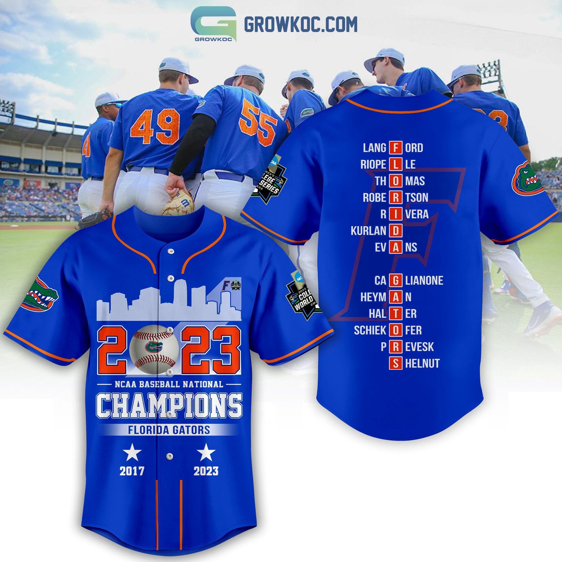 Florida Gators 2023 NCAA Baseball Nationbal Champions Baseball Jersey Unisex T-shirt, Sweatshirt, Hoodie, Long Sleeve Tee - T-Shirt, Sweatshirt, Hoodie