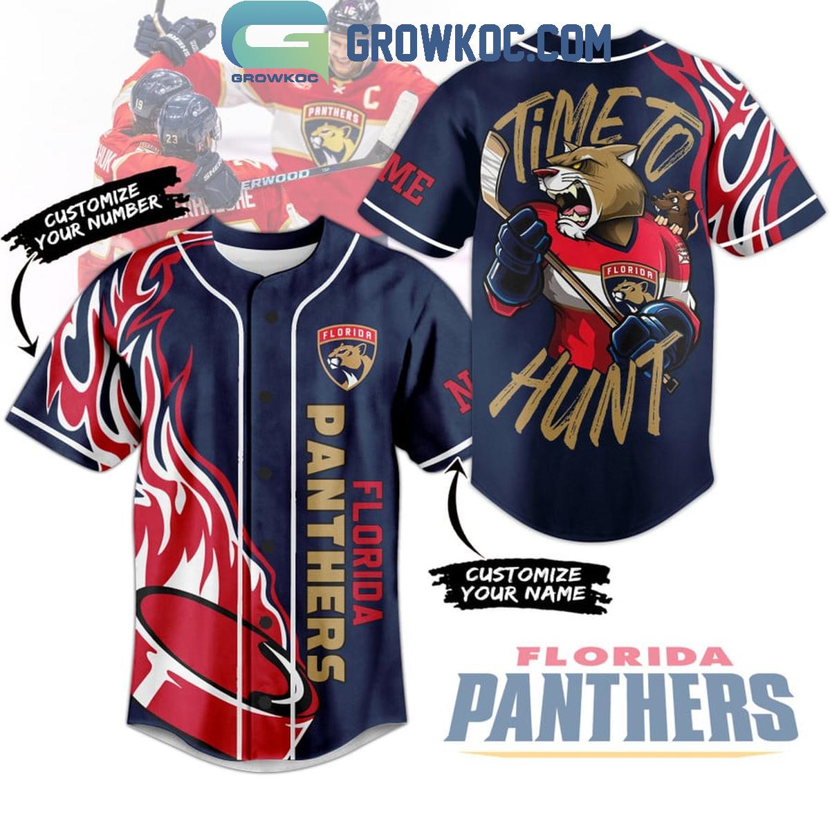 Florida Panthers Time To Hunt Flame Personalized Baseball Jersey Unisex T-shirt, Sweatshirt, Hoodie, Long Sleeve Tee - T-Shirt, Sweatshirt, Hoodie