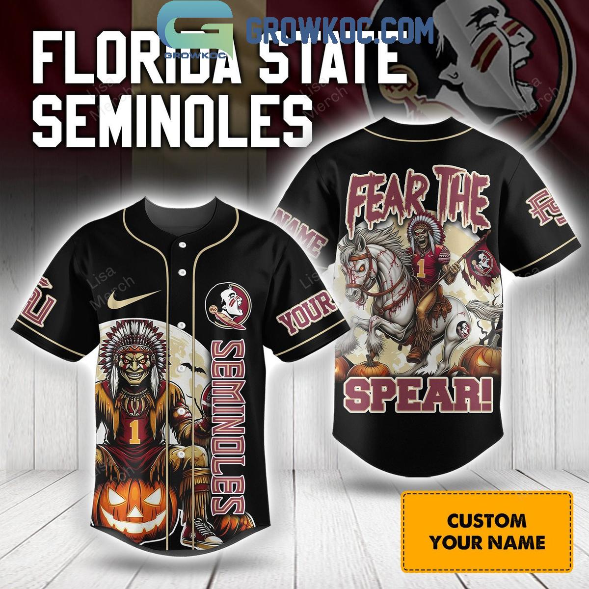 Florida State Seminoles Halloween Fear The Spear Personalized Baseball Jersey Unisex T-shirt, Sweatshirt, Hoodie, Long Sleeve Tee - T-Shirt, Sweatshirt, Hoodie