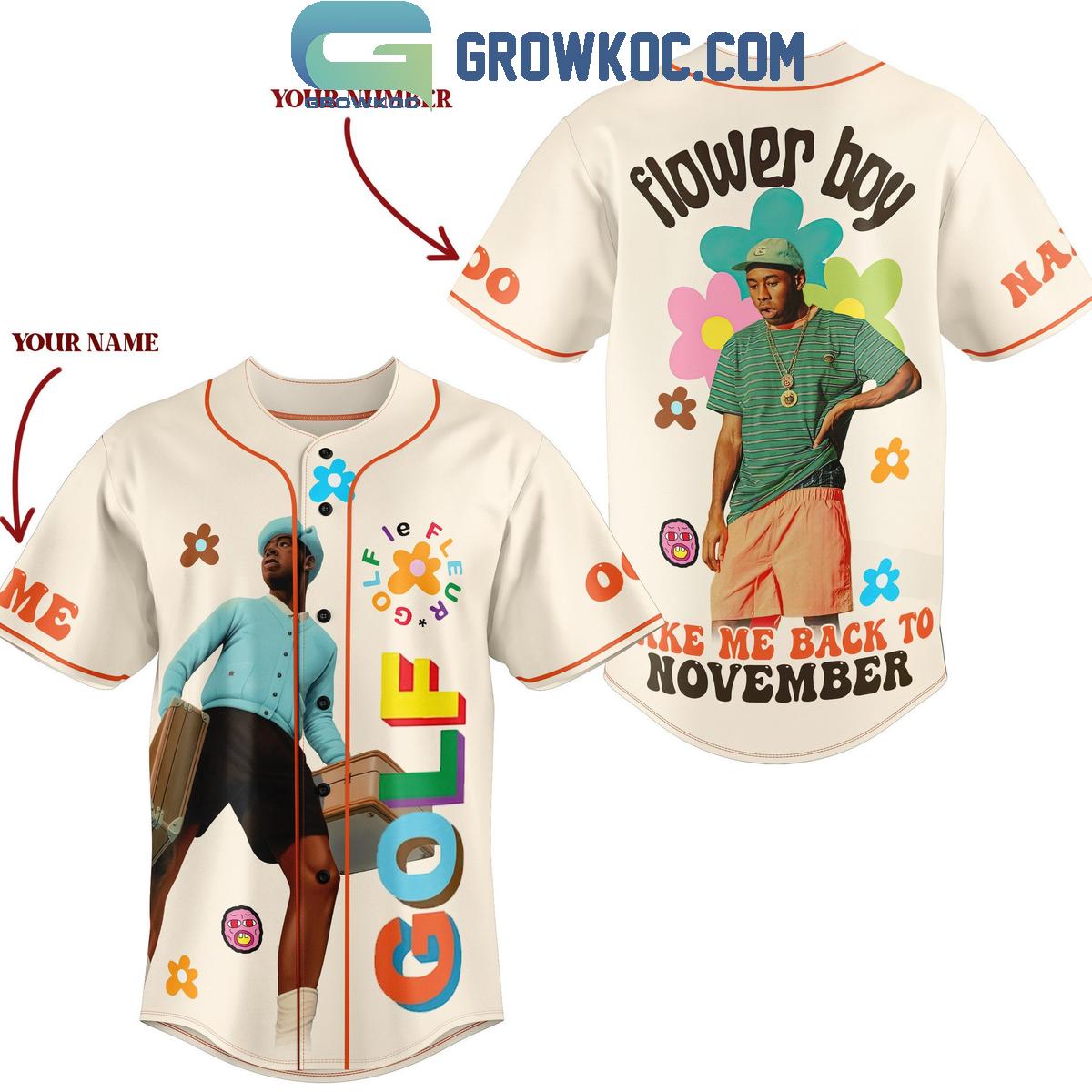 Flower Boy Take Me Back To November Tyler The Creator Personalized Baseball Jersey Unisex T-shirt, Sweatshirt, Hoodie, Long Sleeve Tee - T-Shirt, Sweatshirt, Hoodie