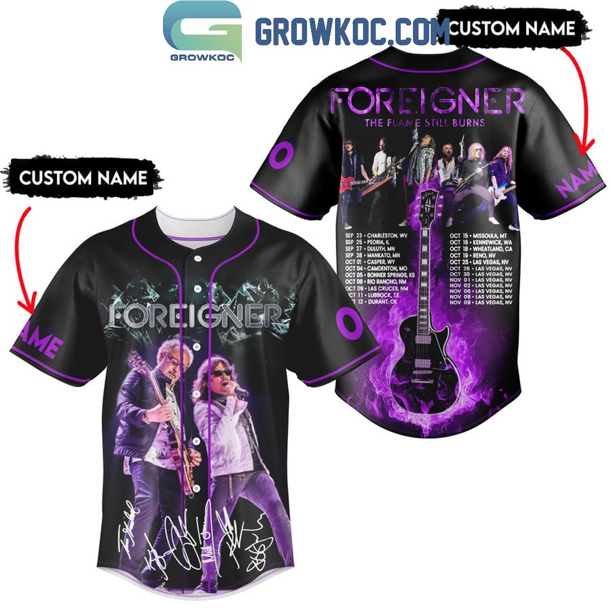 Foreigner The Flames Still Burns 2024 Tour Personalized Baseball Jersey Unisex T-shirt, Sweatshirt, Hoodie, Long Sleeve Tee - T-Shirt, Sweatshirt, Hoodie