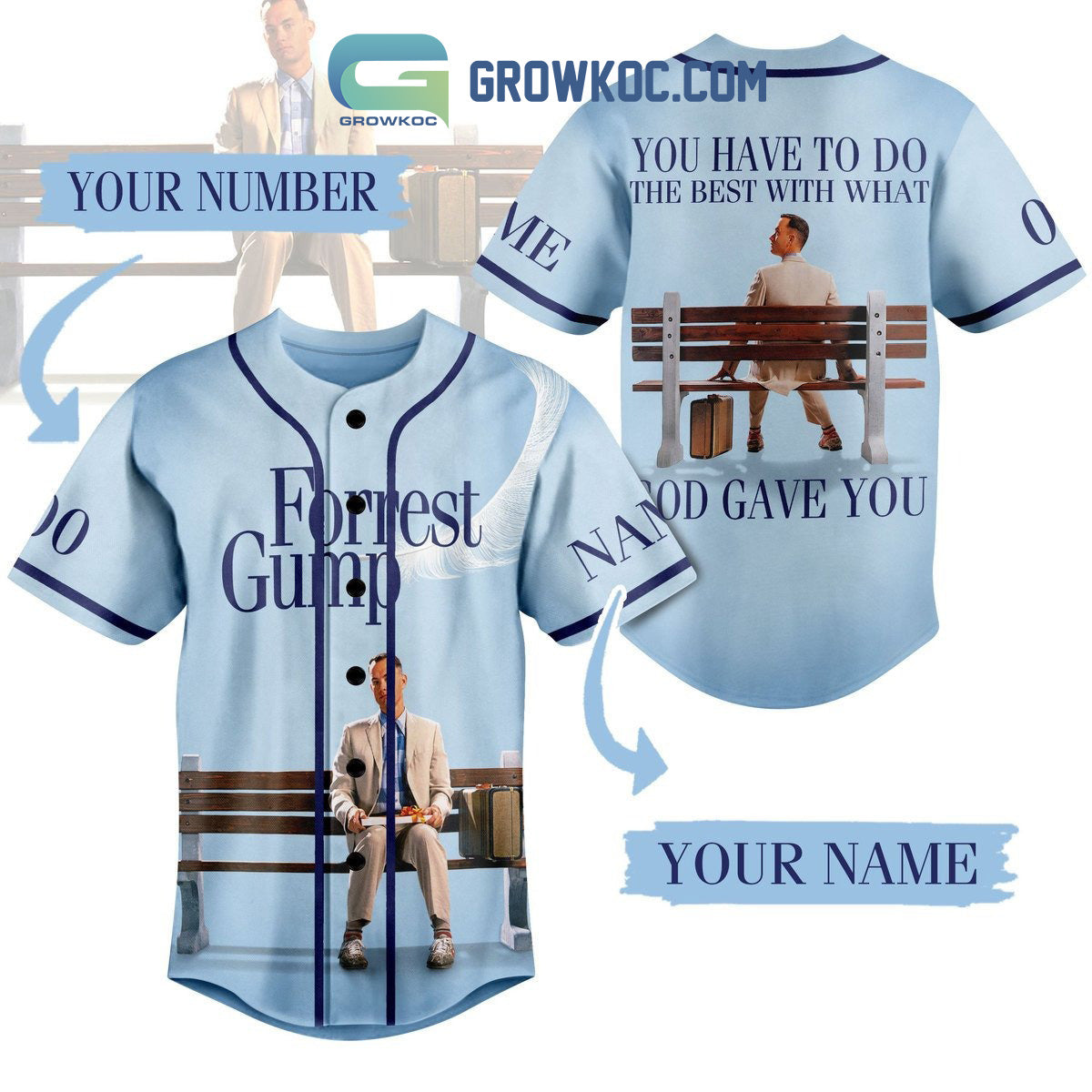 Forrest Gump Do The Best With What God Gave You Personalized Baseball Jersey Unisex T-shirt, Sweatshirt, Hoodie, Long Sleeve Tee - T-Shirt, Sweatshirt, Hoodie