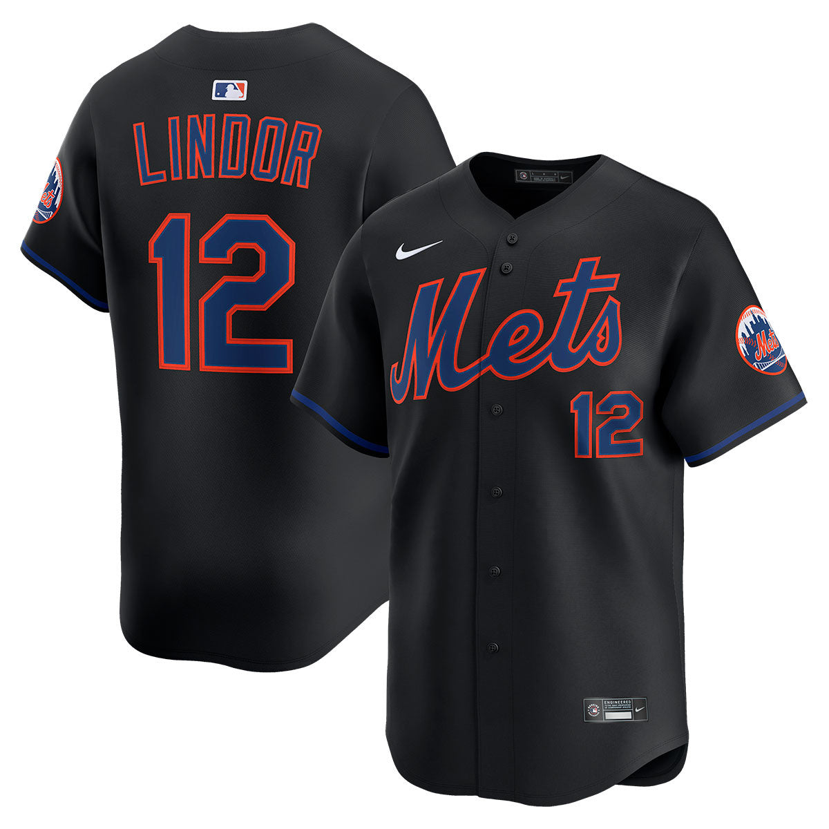 Francisco Lindor New York Mets Alternate Player Jersey - Black baseball jersey product view 1