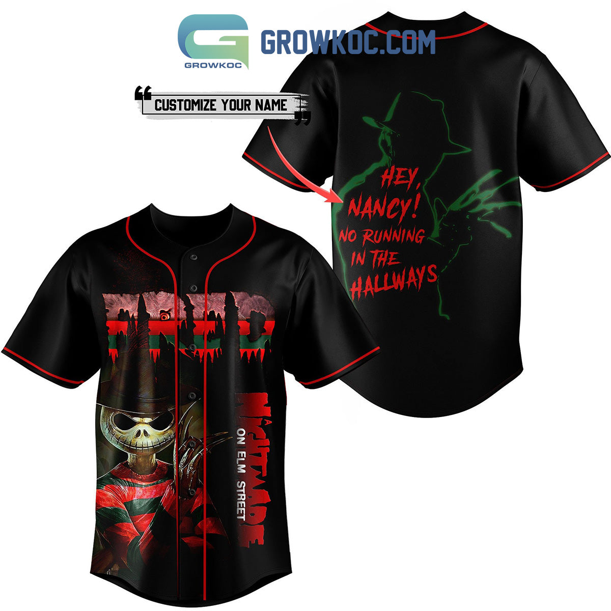 Fred Nightmare On Elm Street Jack Skellington Custom Baseball Jersey Unisex T-shirt, Sweatshirt, Hoodie, Long Sleeve Tee - T-Shirt, Sweatshirt, Hoodie