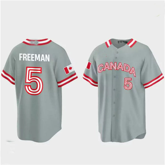 #5 Freddie Freeman Canada 2023 World Baseball Classic Jersey ¨C Grey Stitches Baseball Jerseys baseball jersey product view 1