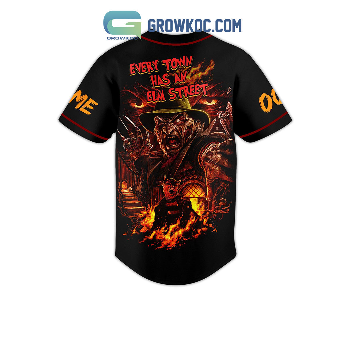 Freddy Krueger Every Town Has An Elm Street Personalized Baseball Jersey Unisex T-shirt, Sweatshirt, Hoodie, Long Sleeve Tee - T-Shirt, Sweatshirt, Hoodie