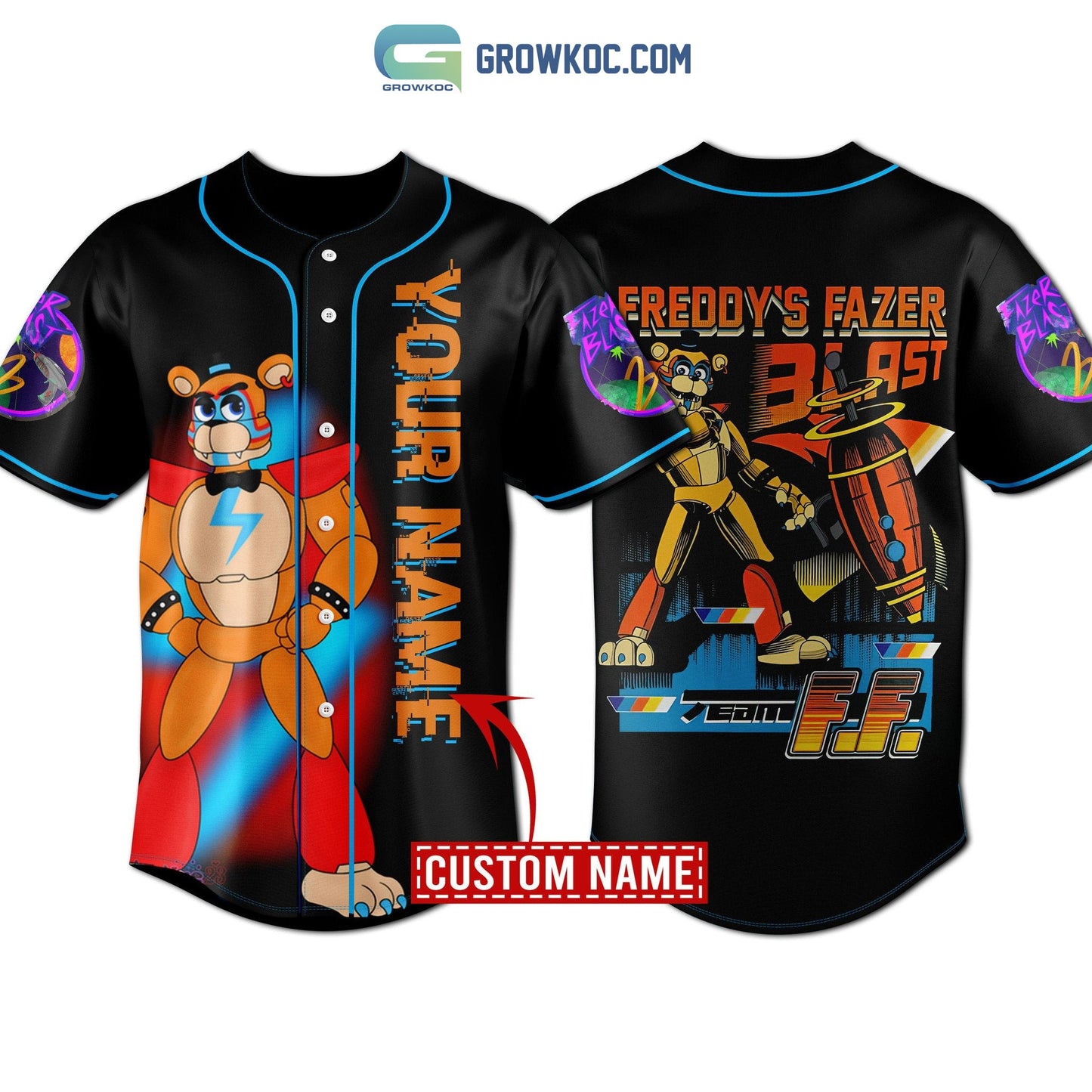Freddys Fazer Blast Personalized Baseball Jersey Unisex T-shirt, Sweatshirt, Hoodie, Long Sleeve Tee - T-Shirt, Sweatshirt, Hoodie