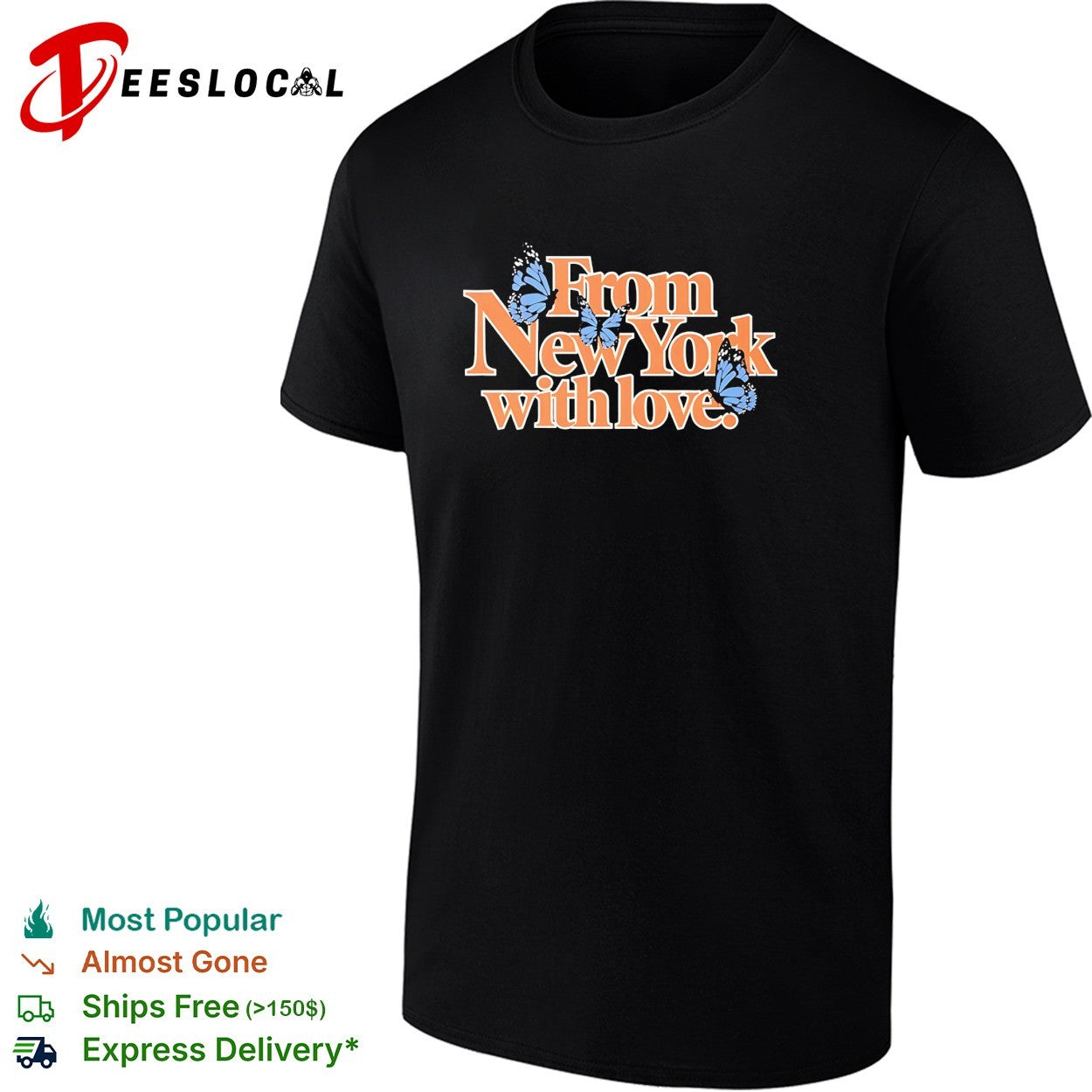 From New York with love butterflies shirt Unisex T-shirt, Sweatshirt, Hoodie, Long Sleeve Tee - T-Shirt, Sweatshirt, Hoodie